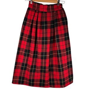 Vintage You Babes Red Tartan Plaid Wool Blend Pleated USA Made Midi Skirt Size 5